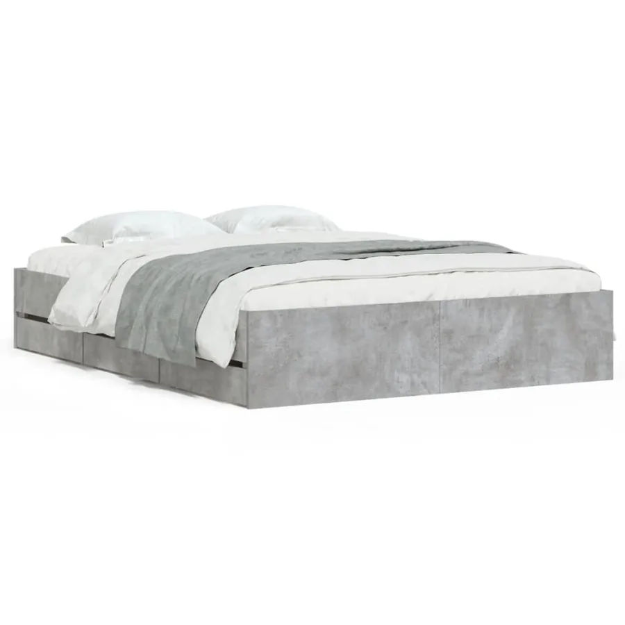 Cadre de lit avec tiroirs sans matelas gris béton 140x190 cm - 2