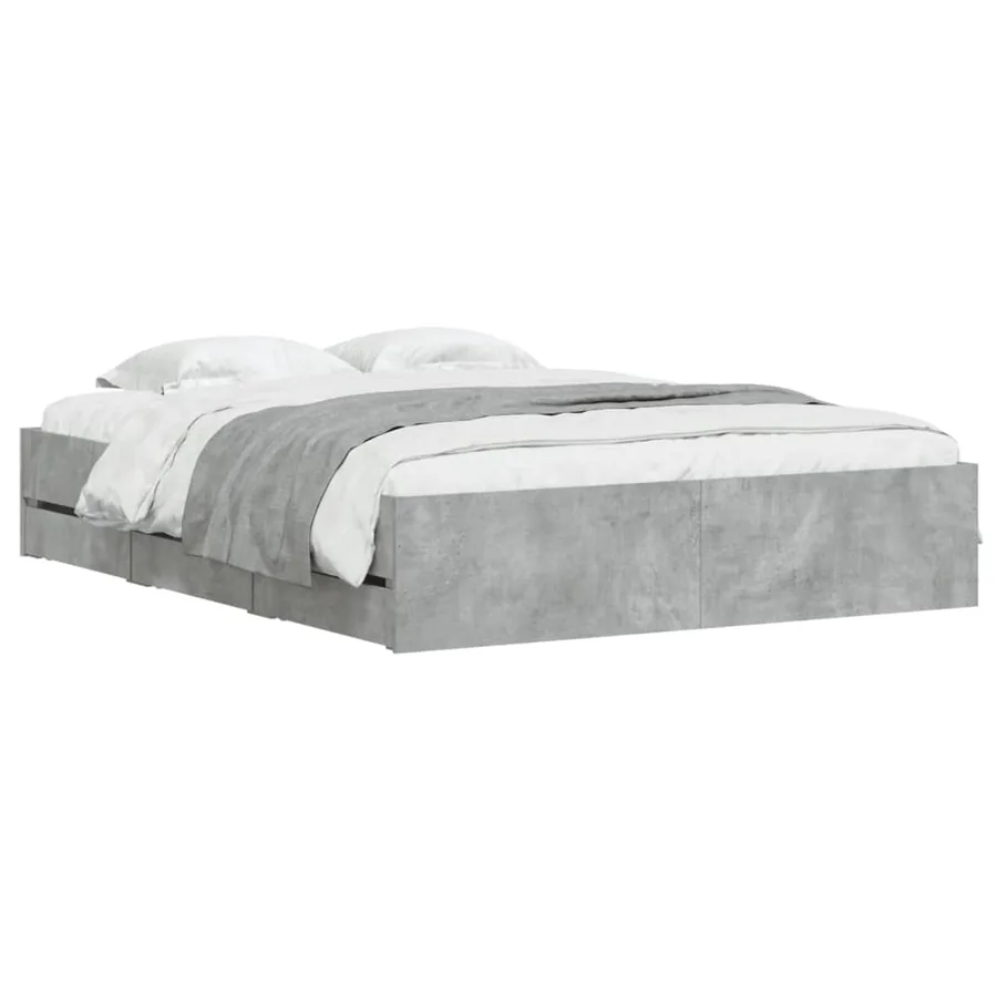 Cadre de lit avec tiroirs sans matelas gris béton 140x190 cm - 3