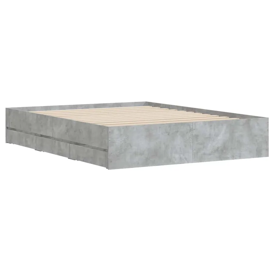 Cadre de lit avec tiroirs sans matelas gris béton 140x190 cm - 4
