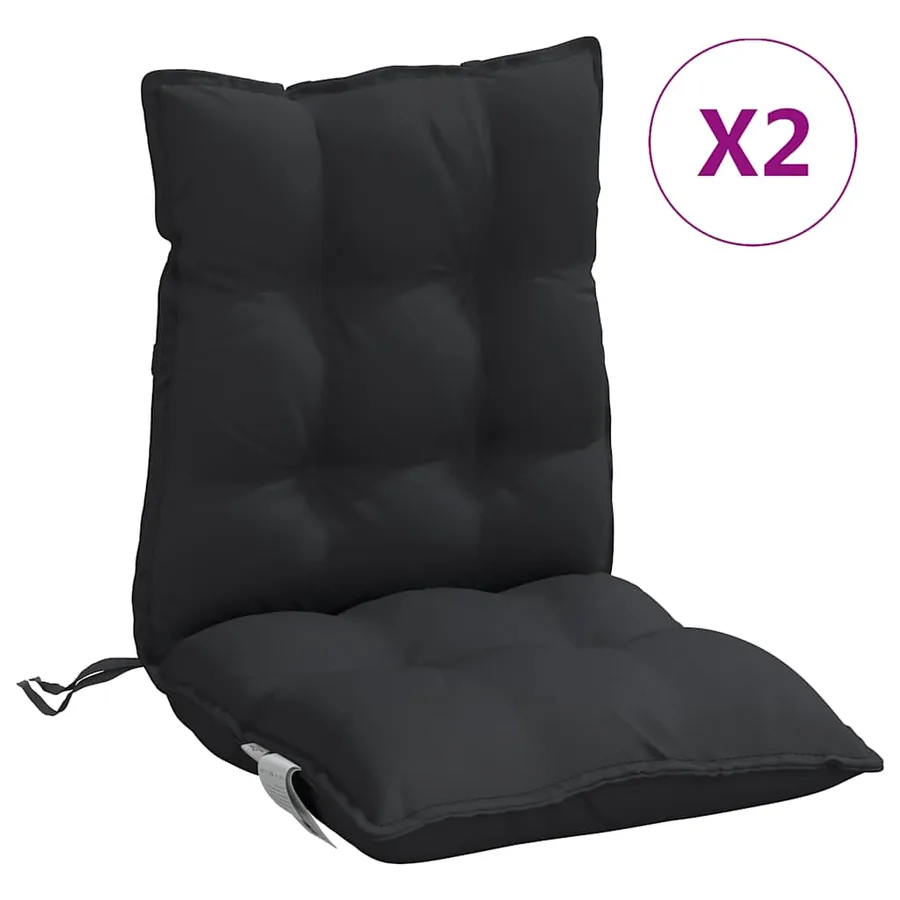 Coussins de chaise à dossier bas lot de 2 noir tissu oxford - 2