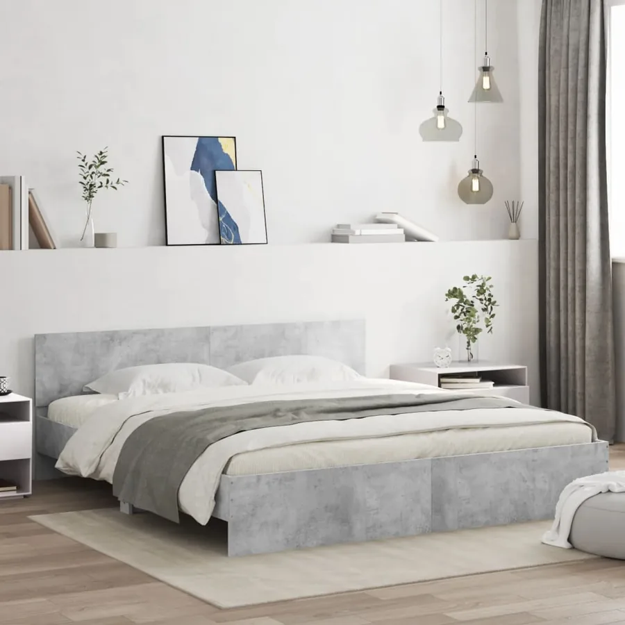 Cadre de lit avec LED sans matelas gris béton 180x200 cm