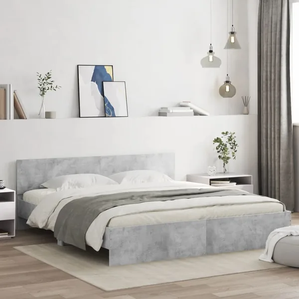 Cadre de lit avec LED sans matelas gris béton 180x200 cm