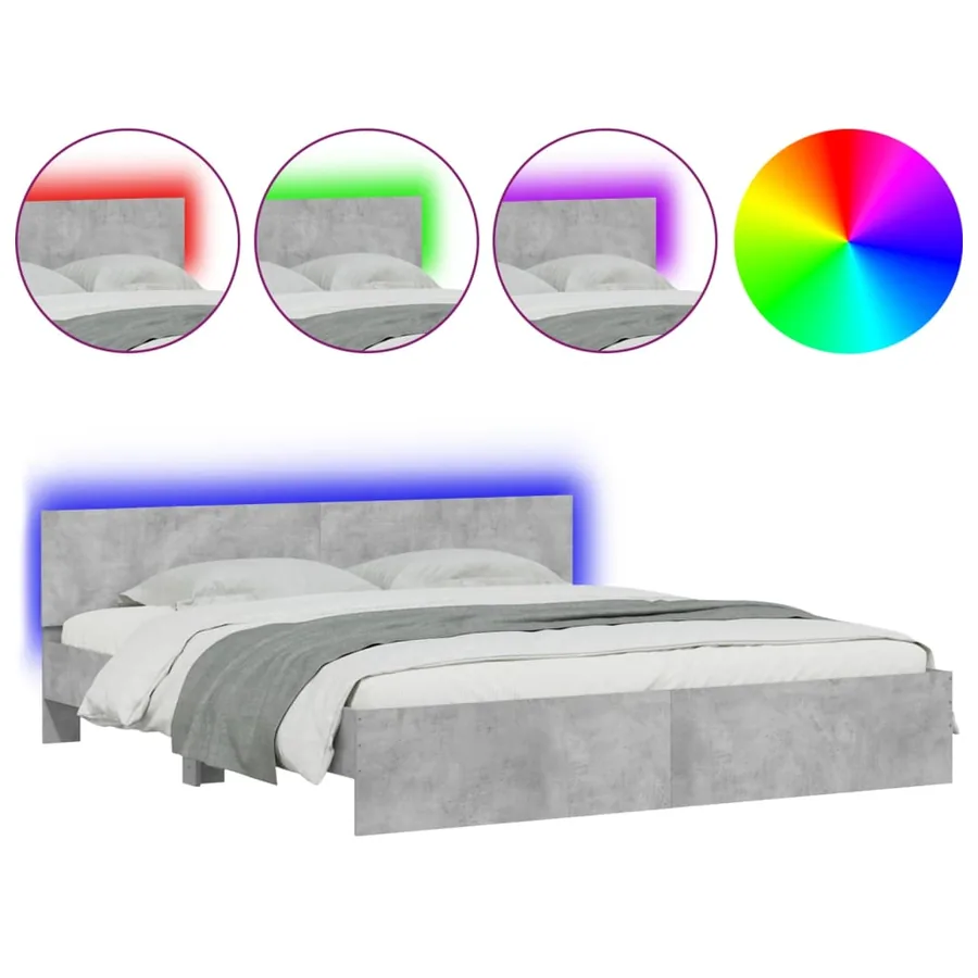 Cadre de lit avec LED sans matelas gris béton 180x200 cm - 2