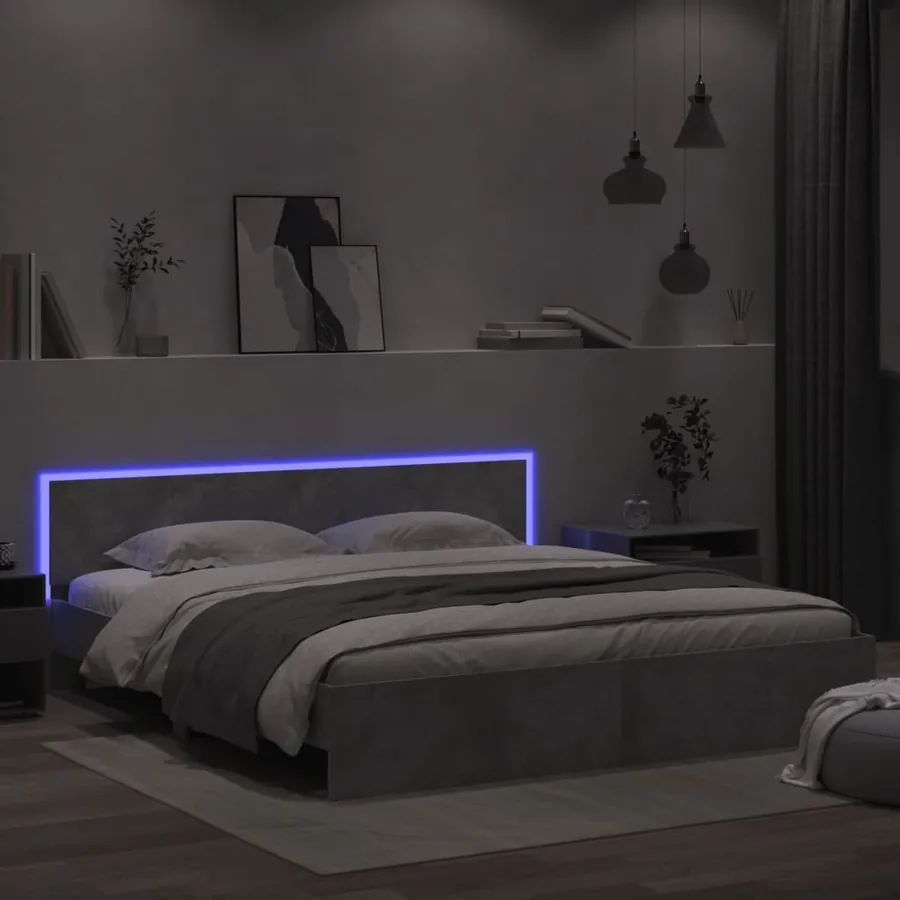 Cadre de lit avec LED sans matelas gris béton 180x200 cm - 4