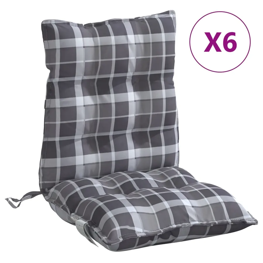 Coussins de chaise à dossier bas lot de 6 motif à carreaux gris - 2
