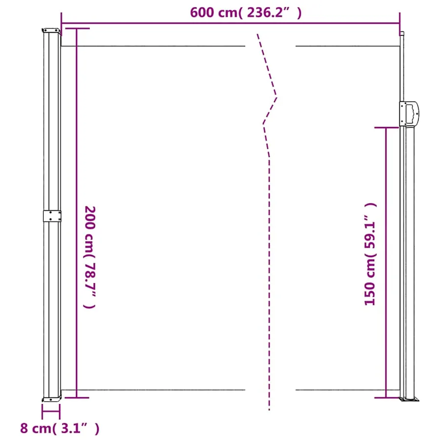 Auvent latéral rétractable anthracite 200x600 cm - 11