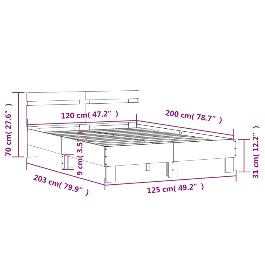 Cadre de lit avec LED sans matelas sonoma gris 120x200 cm - 15