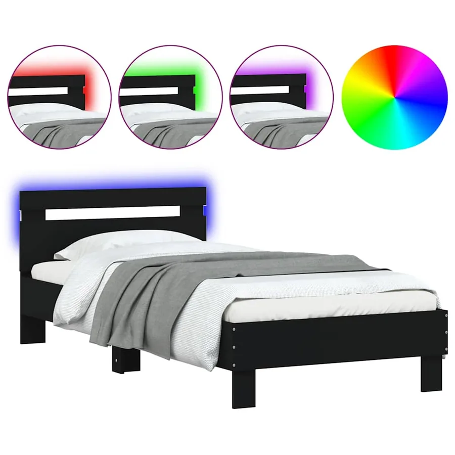 Cadre de lit sans matelas avec lumières LED noir 75x190 cm - 2