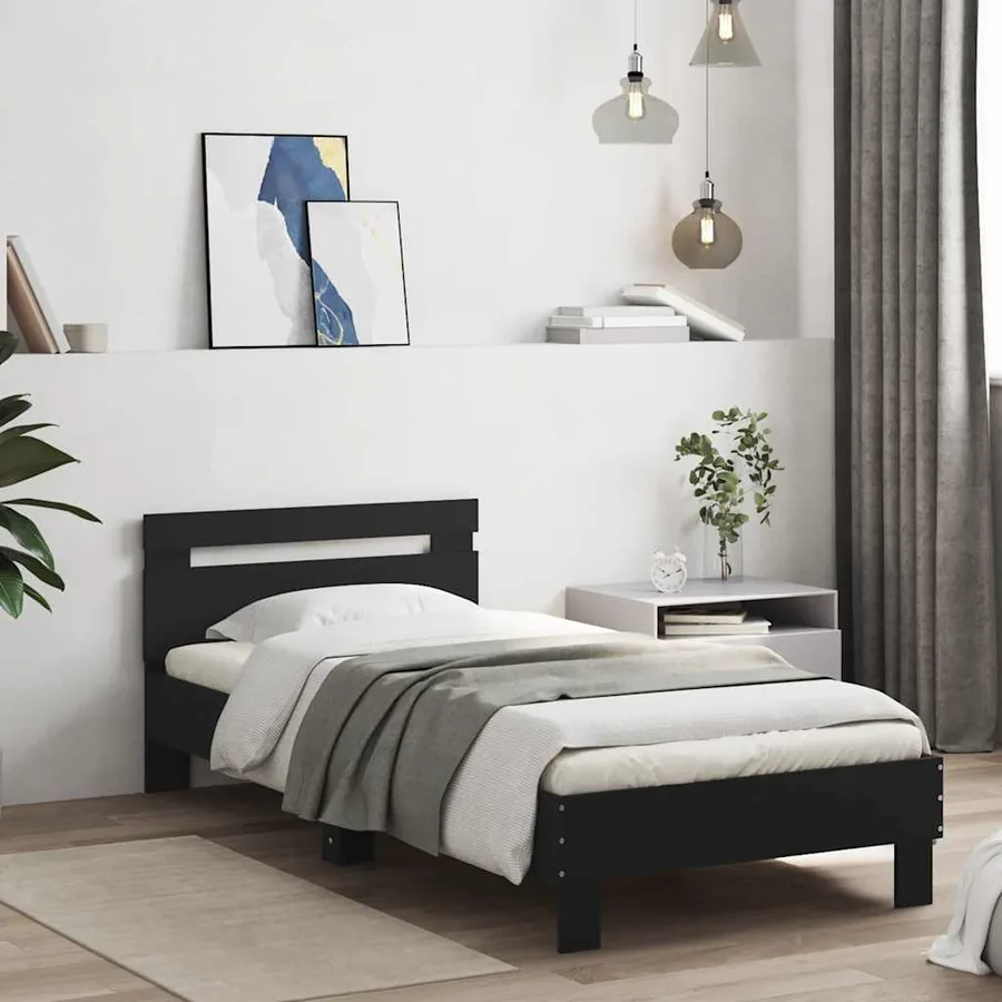 Cadre de lit sans matelas avec lumières LED noir 75x190 cm - 4