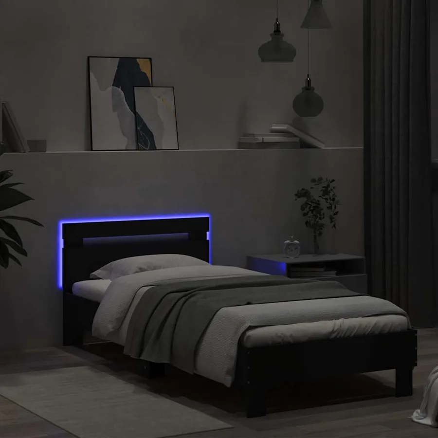 Cadre de lit sans matelas avec lumières LED noir 75x190 cm - 5
