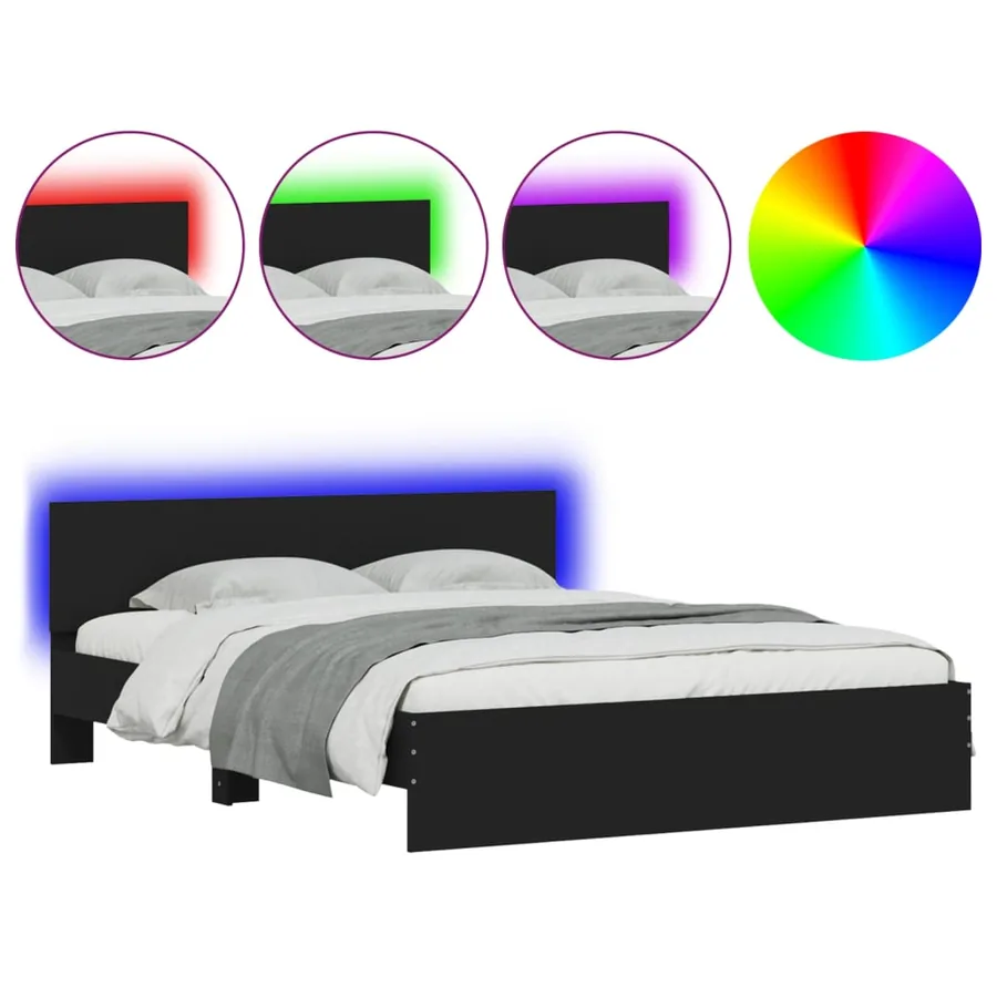 Cadre de lit avec LED sans matelas noir 150x200 cm - 2