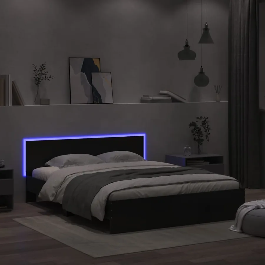 Cadre de lit avec LED sans matelas noir 150x200 cm - 4