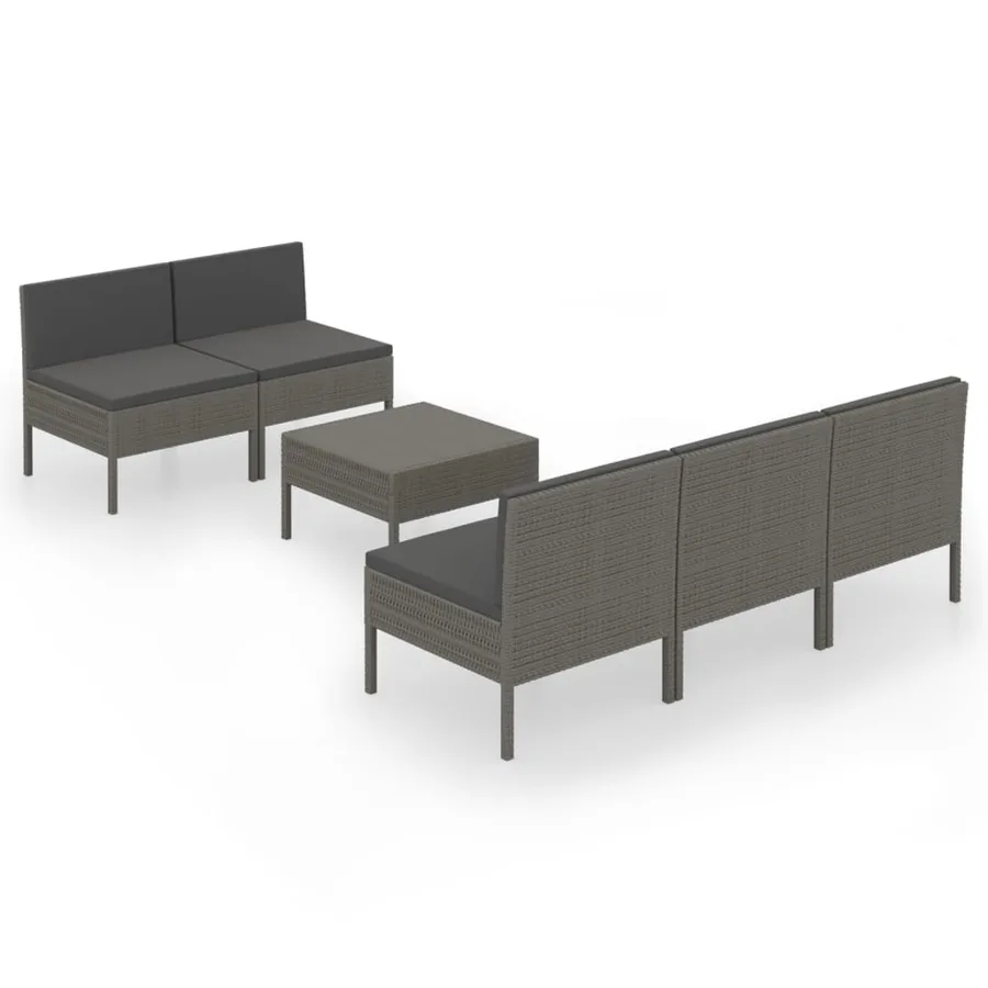 Salon de jardin 6 pcs avec coussins résine tressée gris - 2
