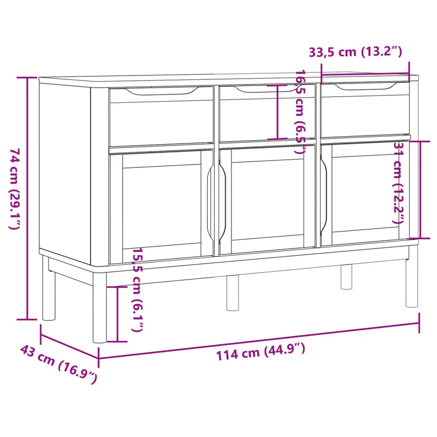 Buffet FLORO gris 114x43x74 cm bois massif de pin - 10