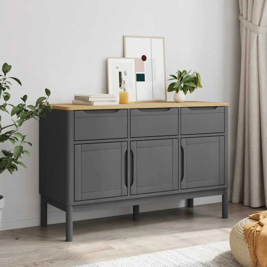 Buffet FLORO gris 114x43x74 cm bois massif de pin - 3