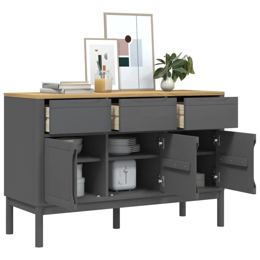 Buffet FLORO gris 114x43x74 cm bois massif de pin - 4