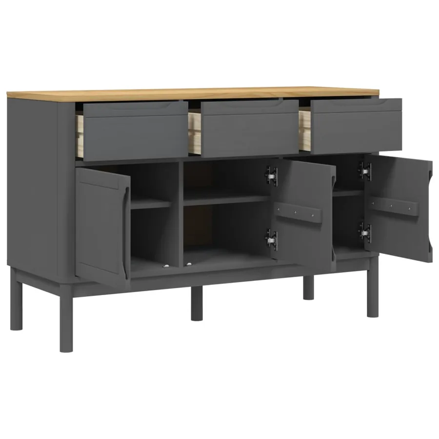 Buffet FLORO gris 114x43x74 cm bois massif de pin - 8