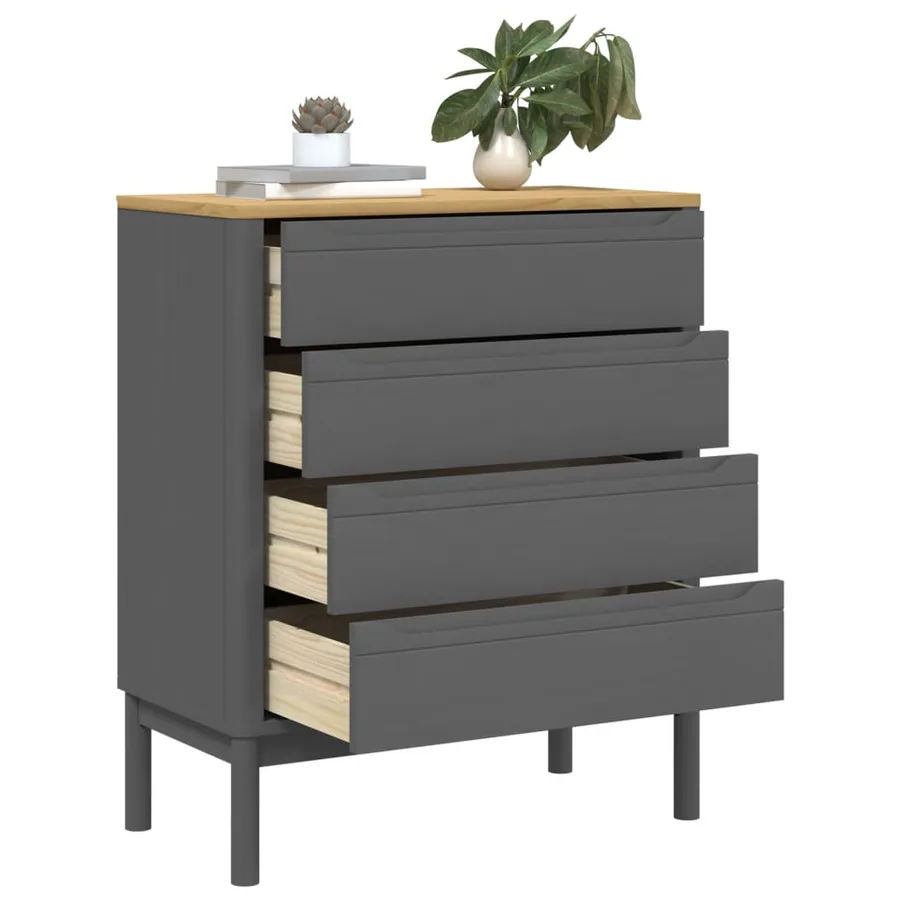 Commode FLORO gris bois de pin massif - 4