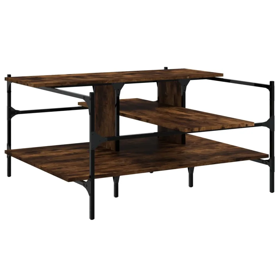 Table basse chêne fumé 100x100x48,5 cm bois d'ingénierie - 2