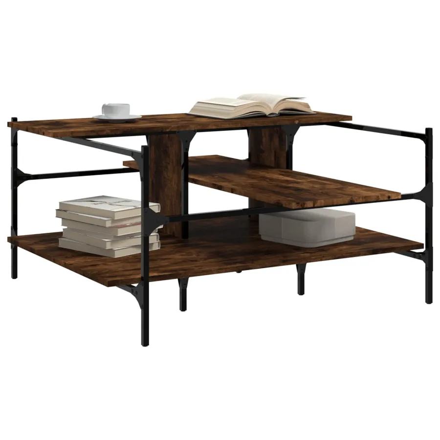 Table basse chêne fumé 100x100x48,5 cm bois d'ingénierie - 4