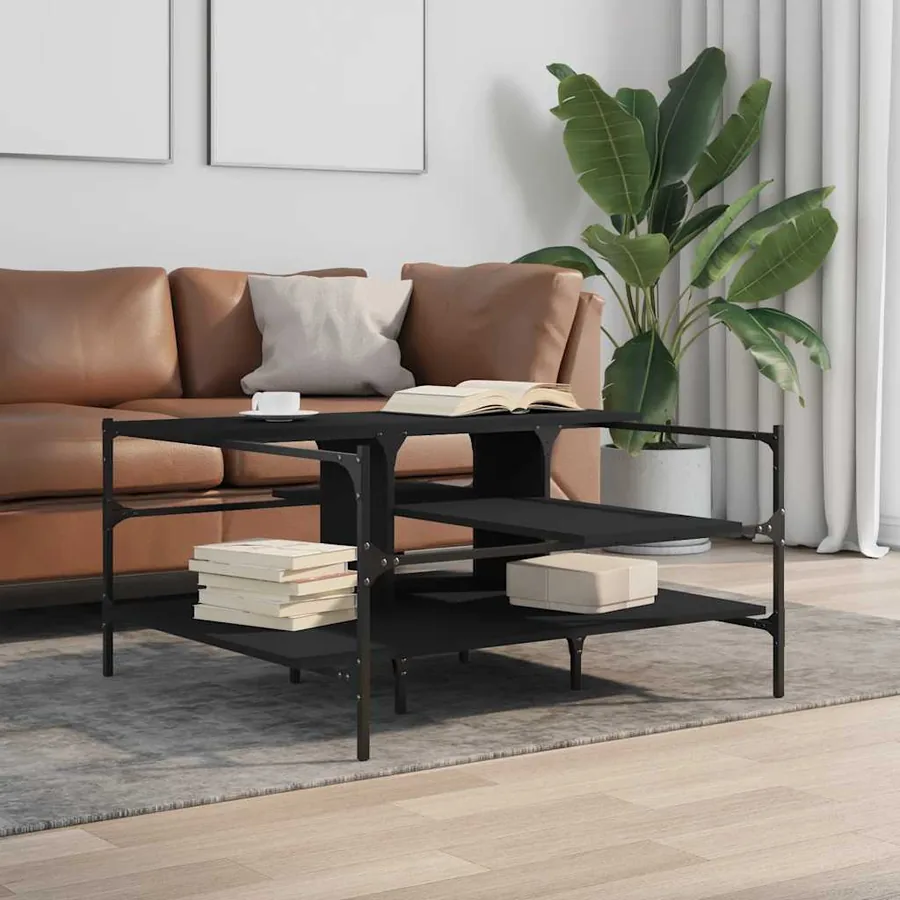 Table basse noir 100x100x48,5 cm bois d'ingénierie - 3