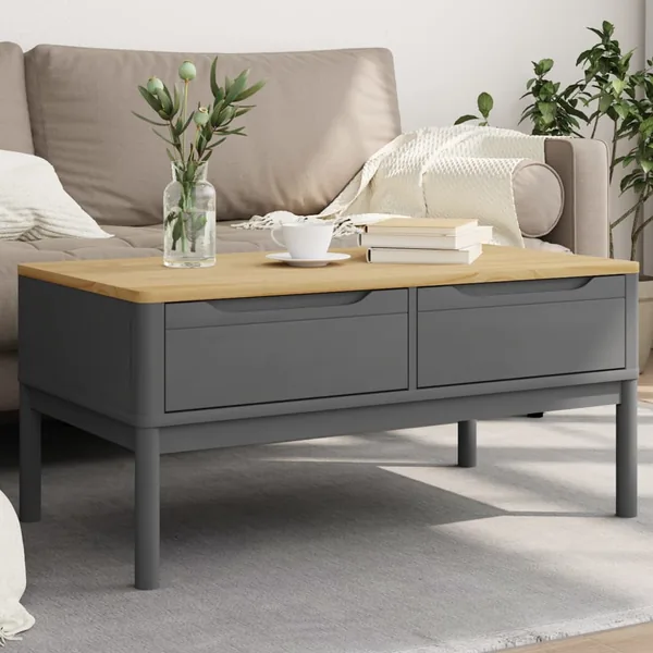 Table basse FLORO gris 99x55,5x45 cm bois massif de pin