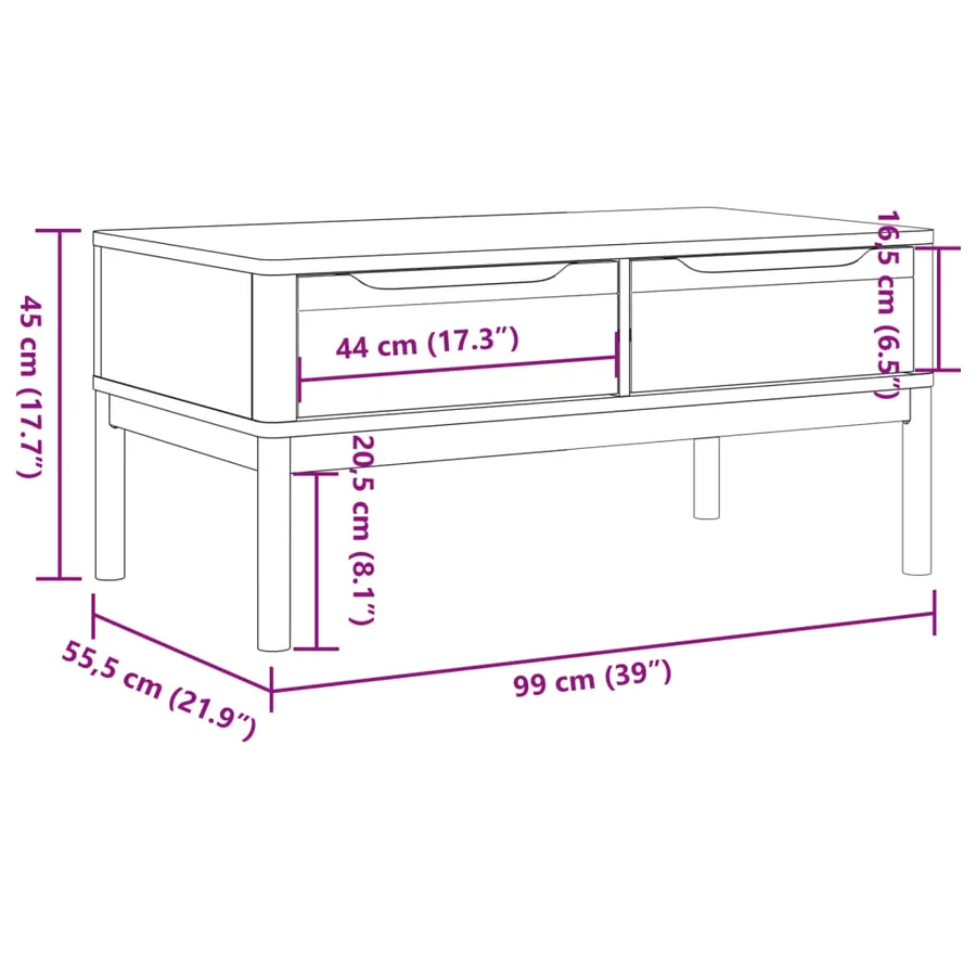 Table basse FLORO gris 99x55,5x45 cm bois massif de pin - 10