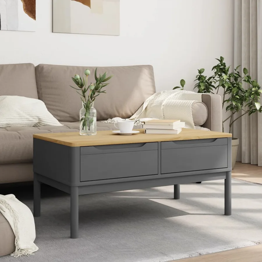 Table basse FLORO gris 99x55,5x45 cm bois massif de pin - 3