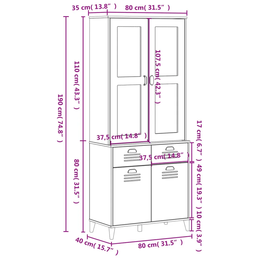 Buffet VIKEN blanc 80x40x190 cm bois massif de pin - 12