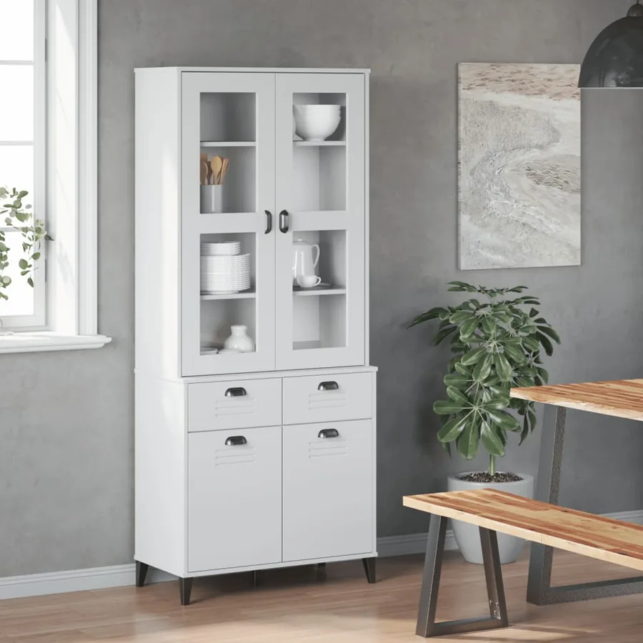 Buffet VIKEN blanc 80x40x190 cm bois massif de pin - 3