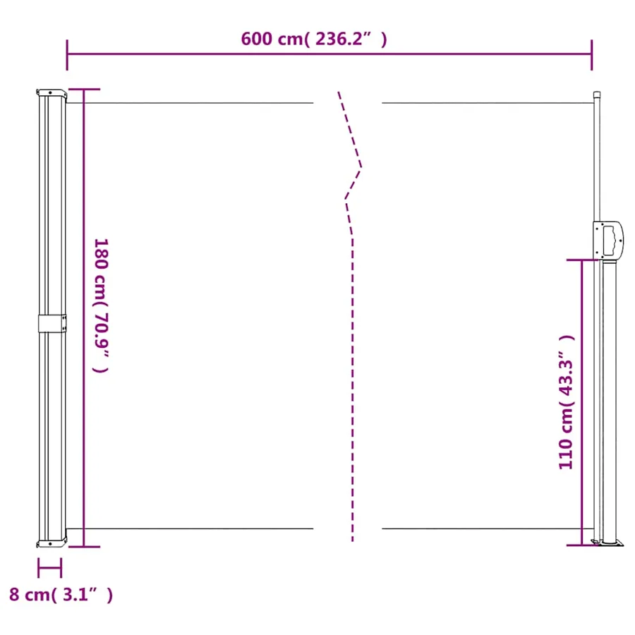 Auvent latéral rétractable crème 180x600 cm - 10