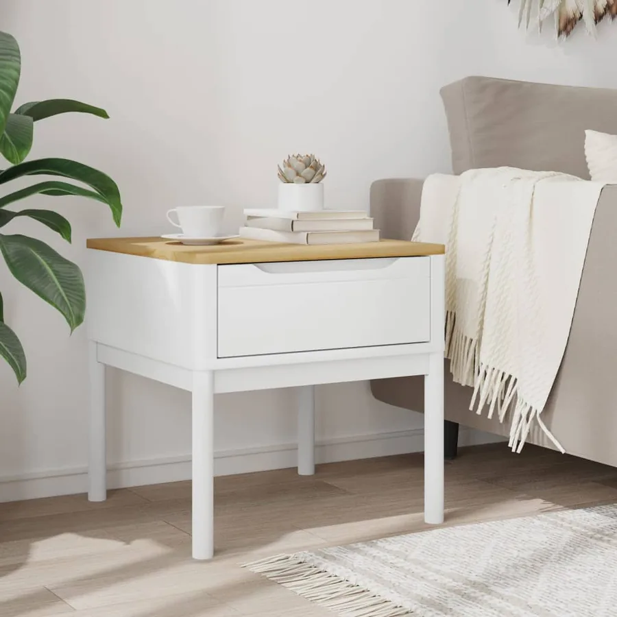 Table de chevet FLORO blanc 55x55x54 cm bois de pin massif - 3