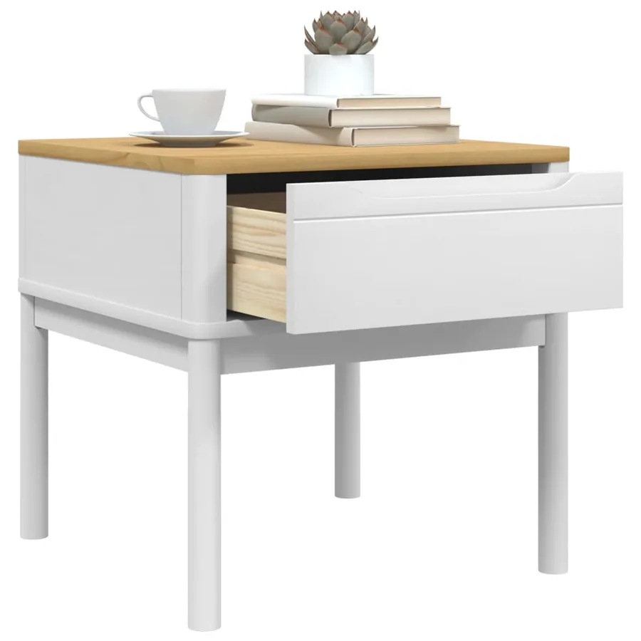 Table de chevet FLORO blanc 55x55x54 cm bois de pin massif - 4