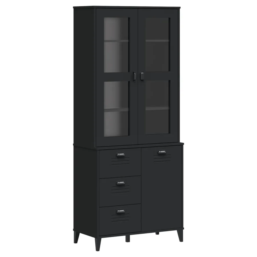 Buffet VIKEN noir 80x40x190 cm bois massif de pin - 2