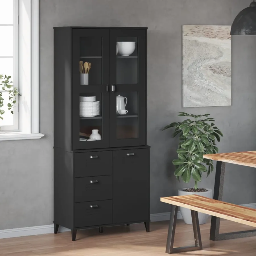 Buffet VIKEN noir 80x40x190 cm bois massif de pin - 3