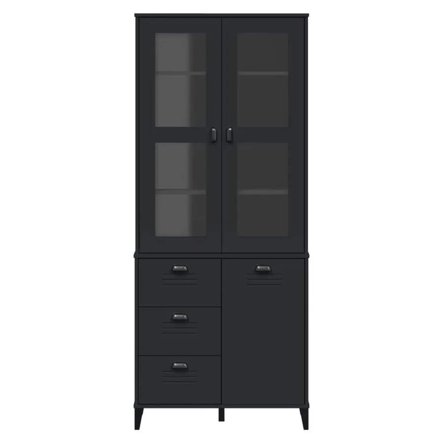 Buffet VIKEN noir 80x40x190 cm bois massif de pin - 4