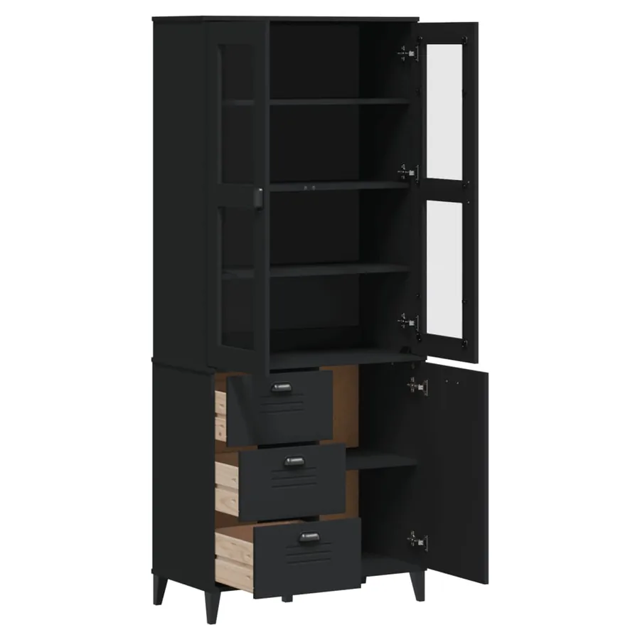 Buffet VIKEN noir 80x40x190 cm bois massif de pin - 5