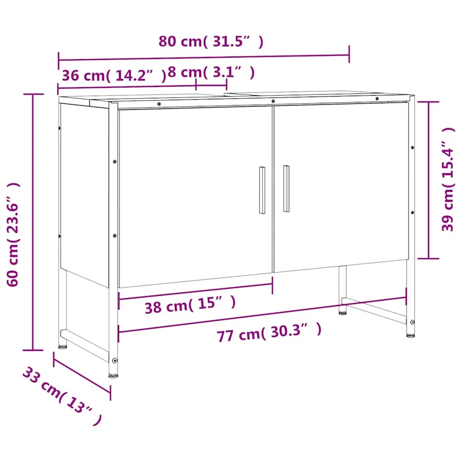 Armoire lavabo de salle de bain chêne sonoma bois d'ingénierie - 12