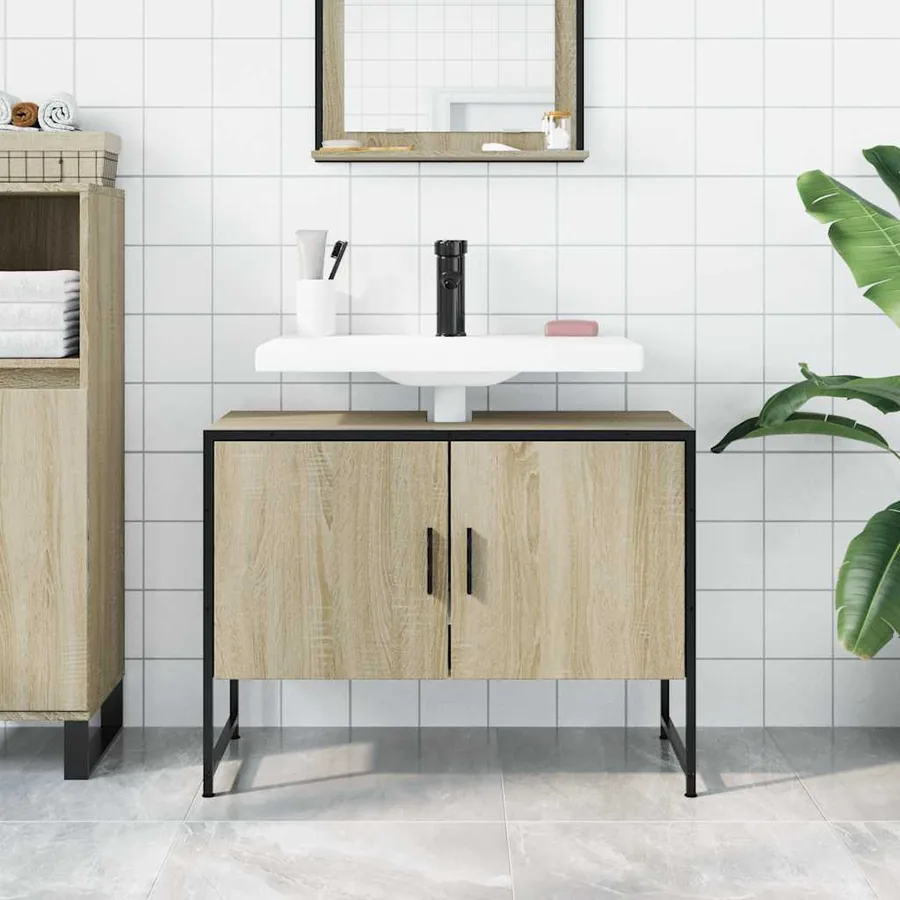 Armoire lavabo de salle de bain chêne sonoma bois d'ingénierie - 3