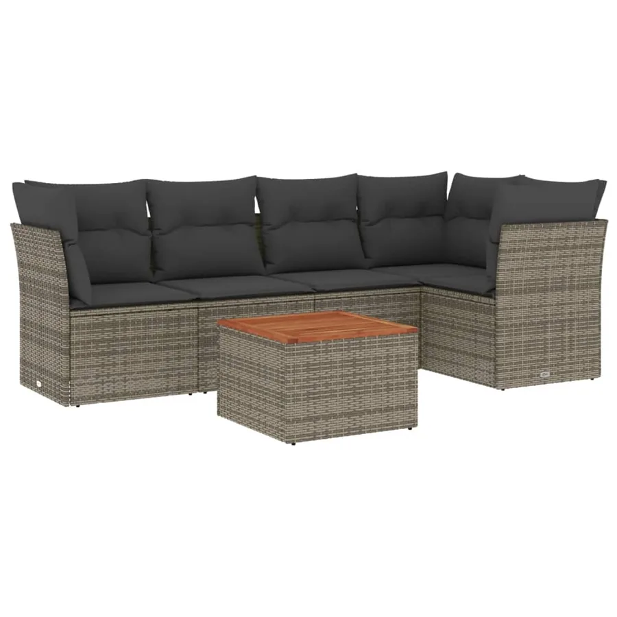 Salon de jardin 6 pcs avec coussins gris résine tressée - 2