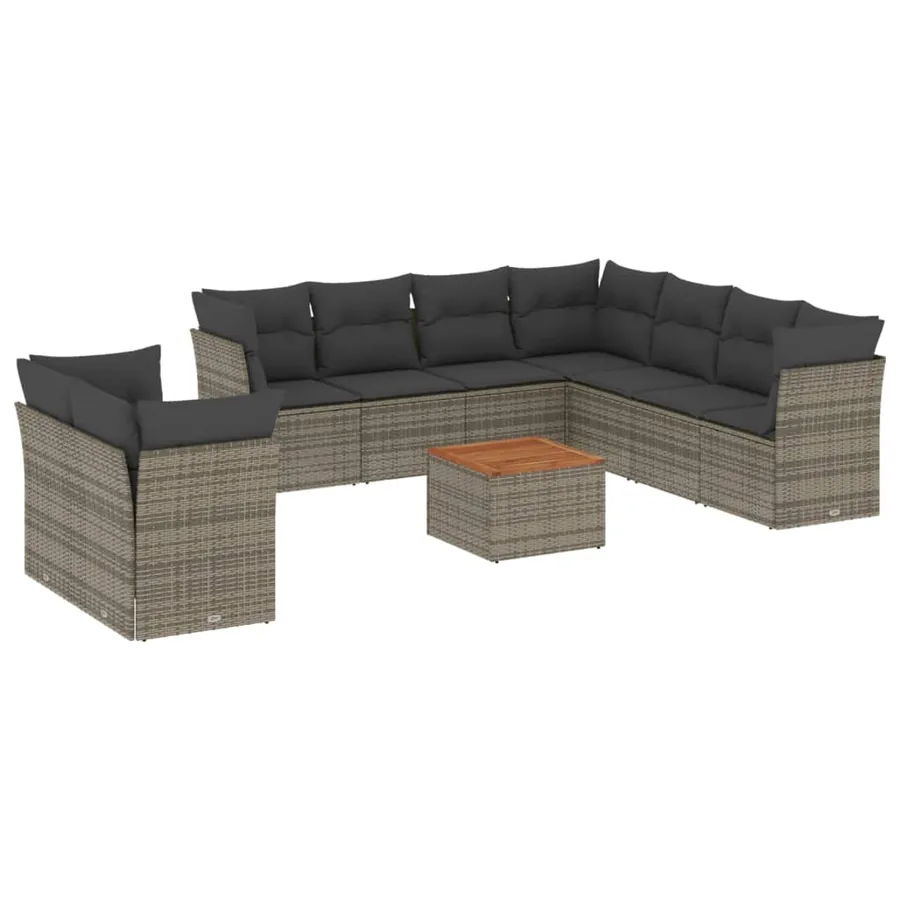 Salon de jardin avec coussins 10 pcs gris résine tressée - 2