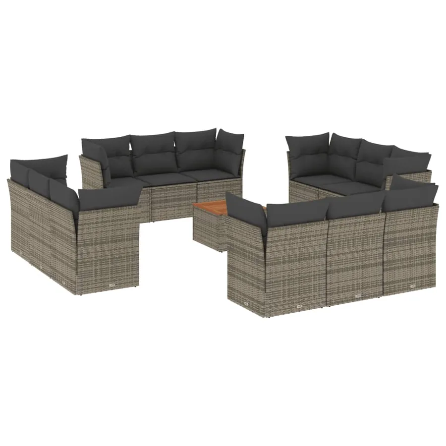 Salon de jardin avec coussins 13 pcs gris résine tressée - 2