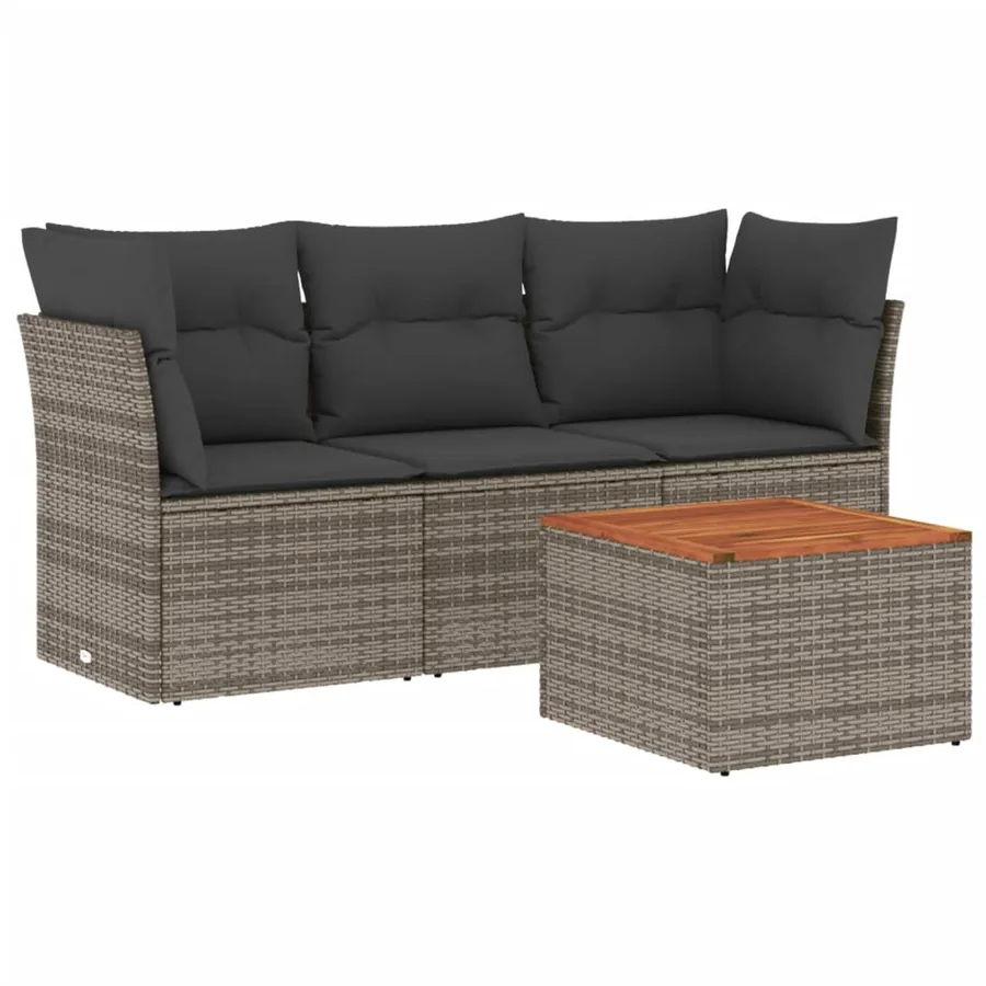 Salon de jardin 4 pcs avec coussins gris résine tressée - 2