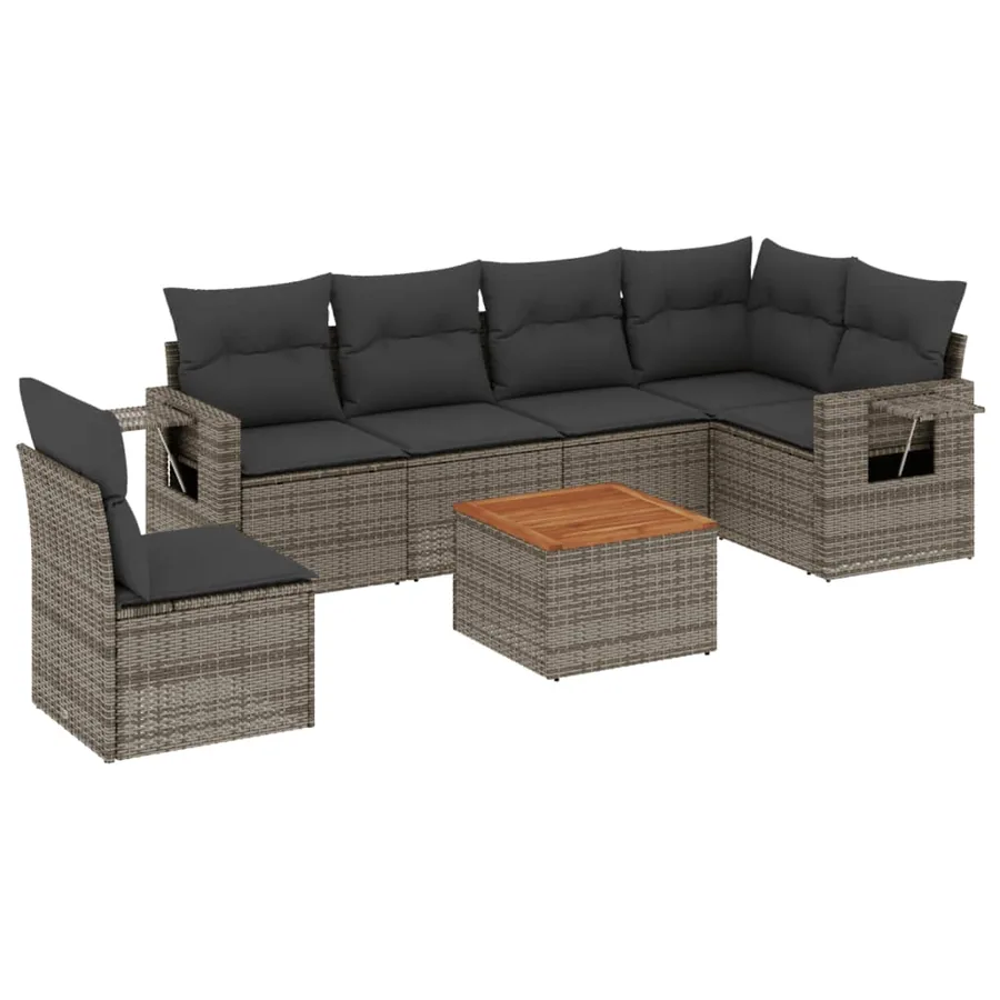 Salon de jardin avec coussins 7 pcs gris résine tressée - 2