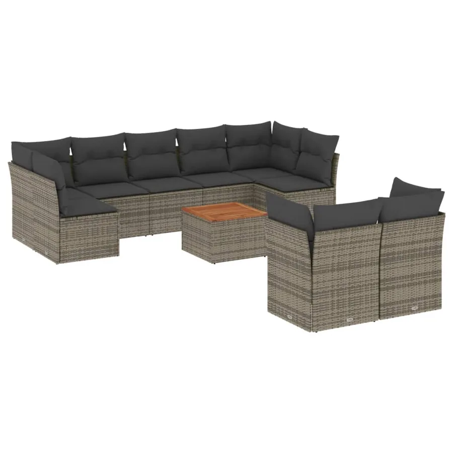 Salon de jardin avec coussins 10 pcs gris résine tressée - 2
