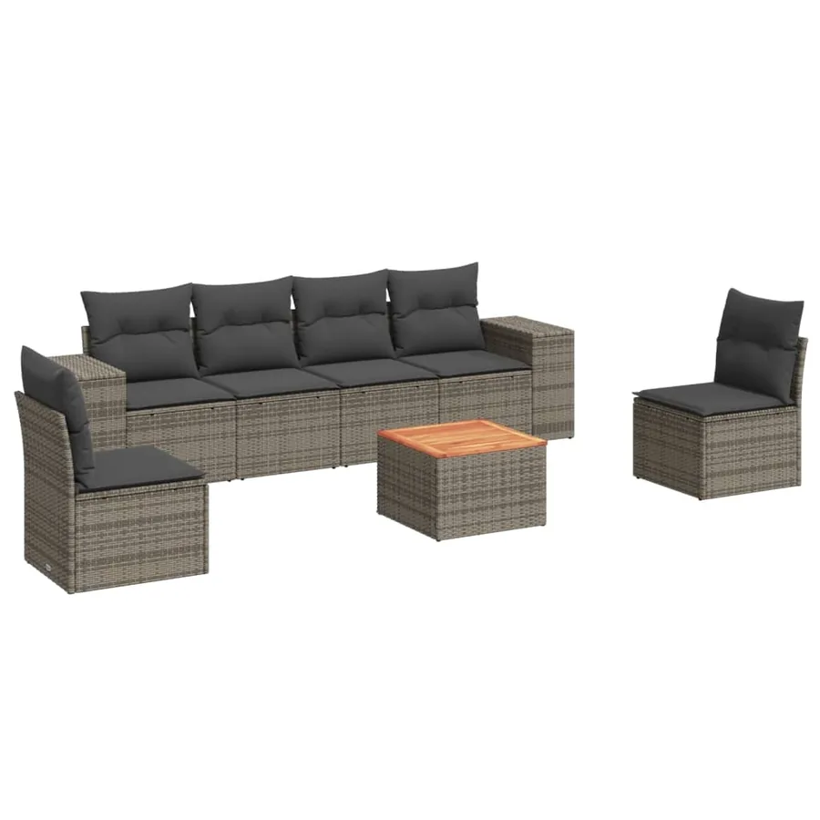 Salon de jardin avec coussins 7 pcs gris résine tressée - 2