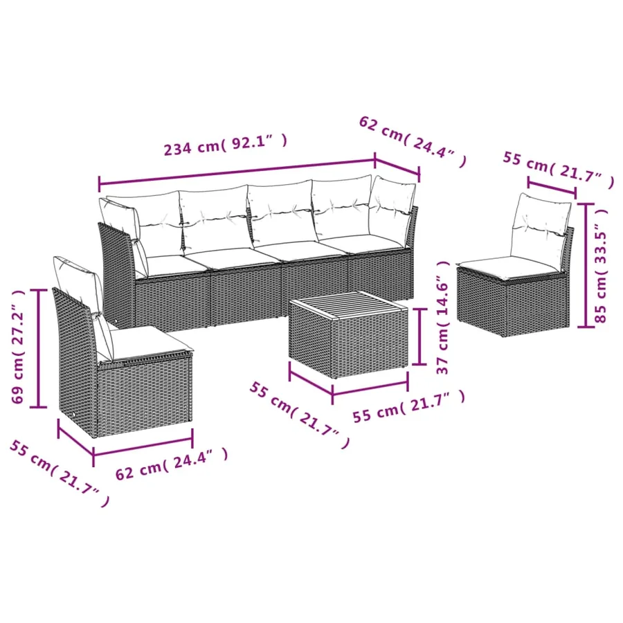 Salon de jardin avec coussins 7 pcs gris résine tressée - 3