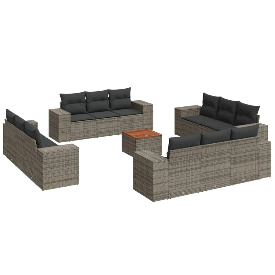 Salon de jardin avec coussins 13 pcs gris résine tressée - 2