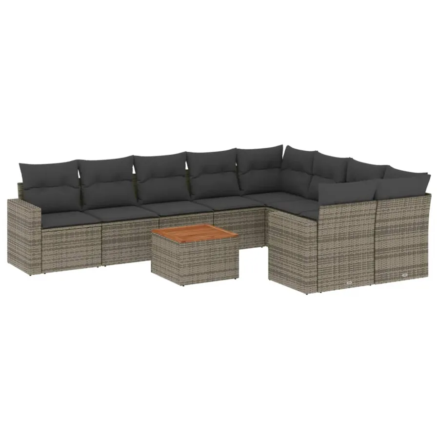 Salon de jardin avec coussins 10 pcs gris résine tressée - 2