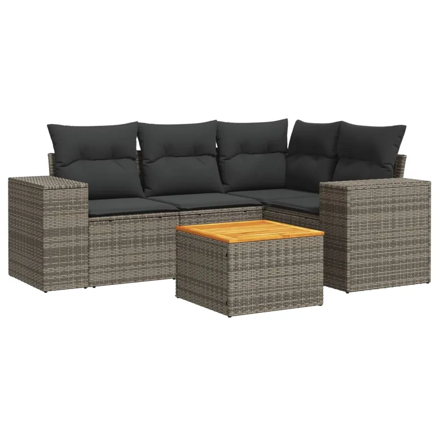 Salon de jardin 5 pcs avec coussins gris résine tressée - 2